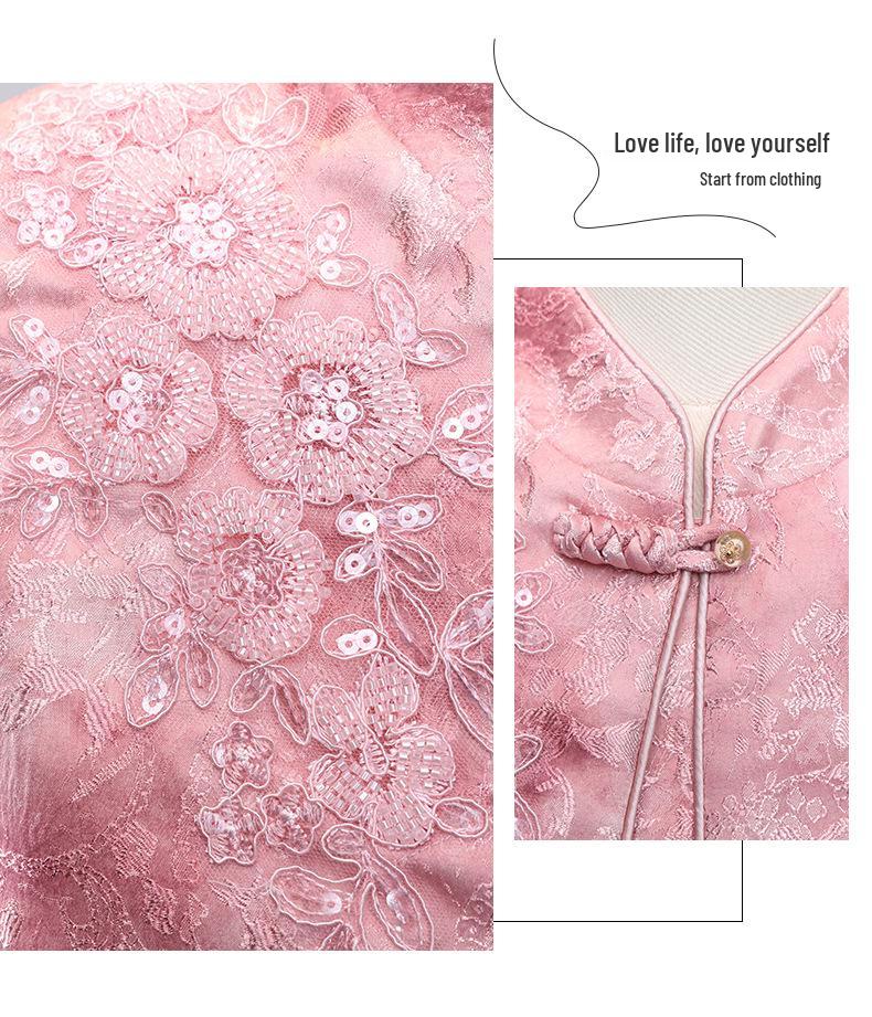 Frühlings-Damen-Zweiteiler im chinesischen Stil mit Froschknöpfen und besticktem Jacquard-Weste