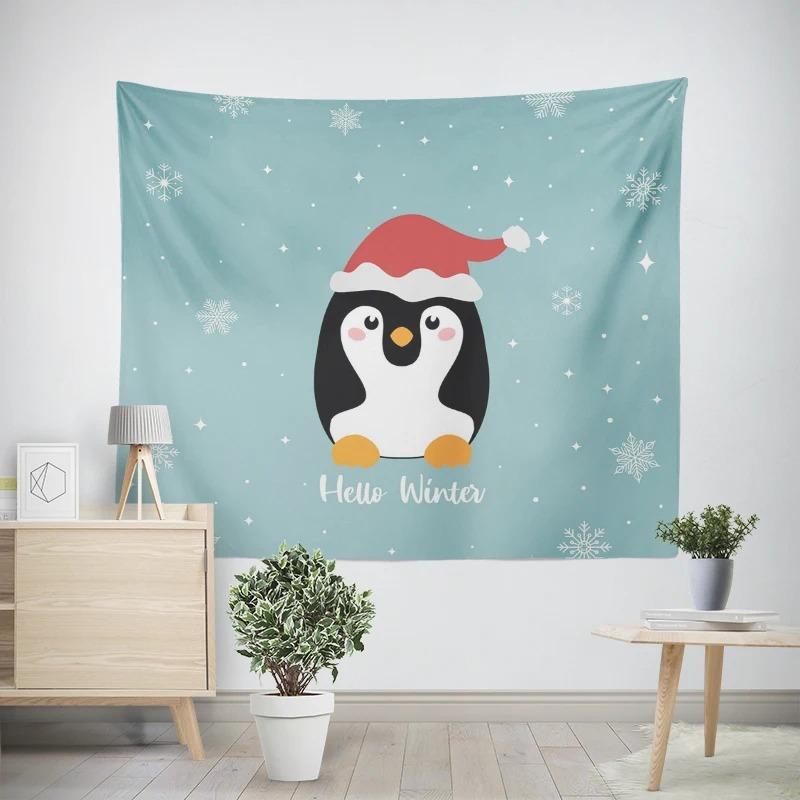 Christmas New Year Penguin Owl Pattern Living Room Bedroom Decorative Tapestry