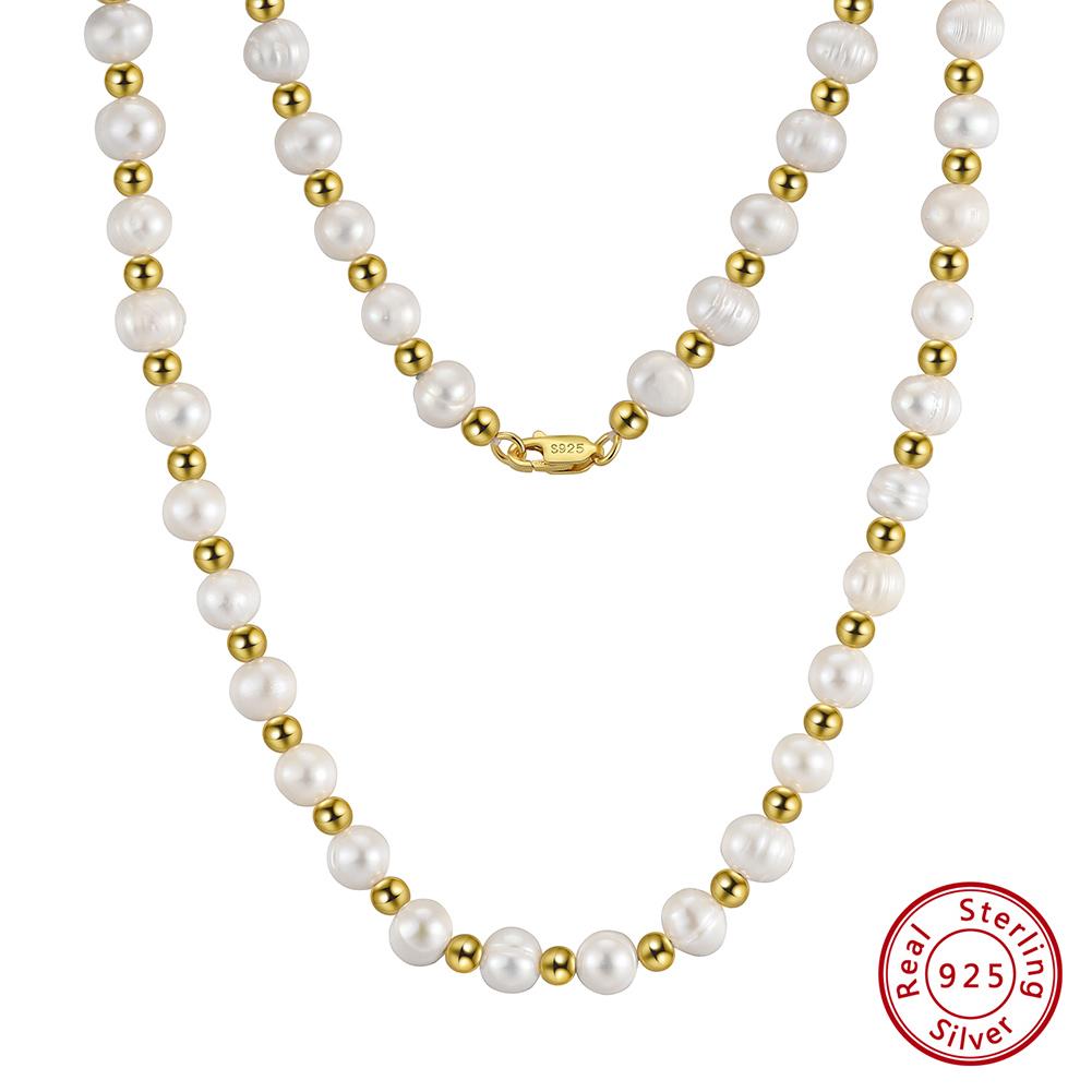 EFFIE QUEEN Hip Hop Pearl Necklace for Men Natural Pearls Beaded 925 Sterling Silver Chain Collars Simple Jewelry Gift NMN09