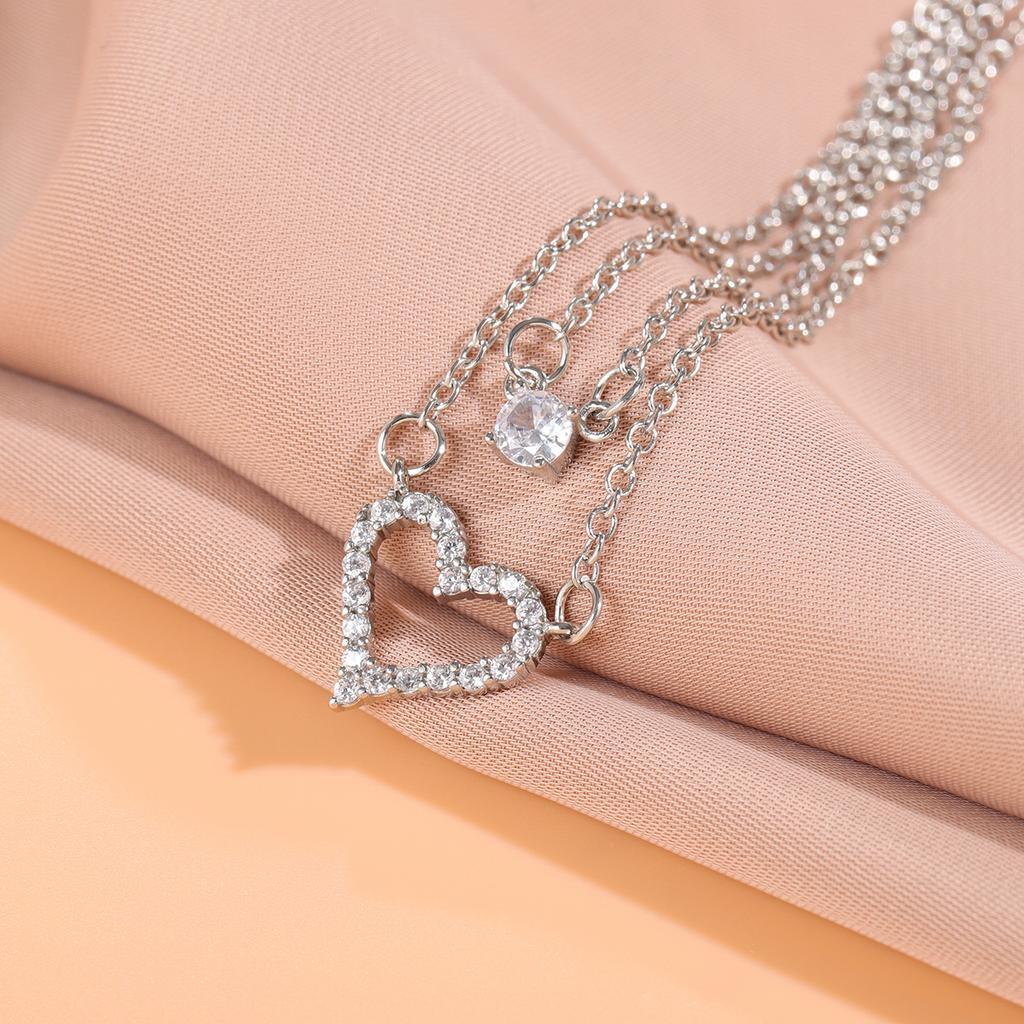 New Fashion Double Layer Love-shaped 925 Sterling Silver Personality Crystal Necklaces XL131