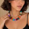 Salircon Y2K Bohemian Colorful Resin Beaded Choker Necklace Women 18K Gold Plated Stainless Steel Chain on the Neck Jewelry