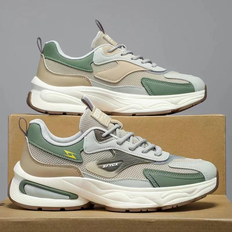 

Летняя дышащая мужская обувь 2024 новая сетчатая обувь на мягкой подошве модная спортивная и повседневная с круглым носком студенческая на толстой подошве 44 зелёный