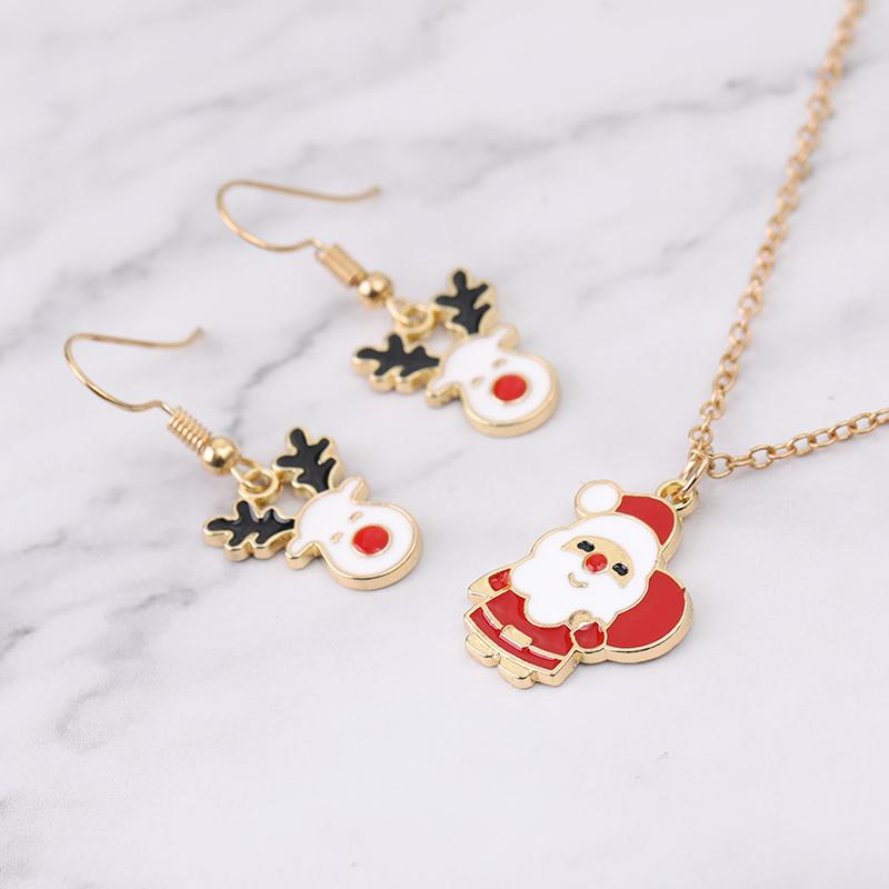Christmas Collection Jewelry Set Reindeer Head Drop Earrings Santa Claus Charm Necklace Xmas Gift For Women Girls