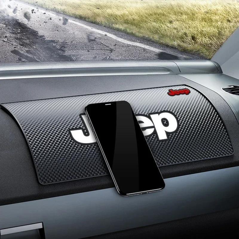 PVC Car Emblem Non-Slip Mat Dashboard Mobile Phone Pad For Jeep Renegade Compass Grand Cherokee Patriot Liberty Wrangler Rubicon