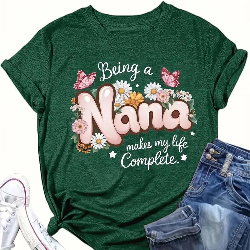 Women Summer T Shirt Retro Fashion Short Sleeve Tees Casual  Nana Printed  Tops