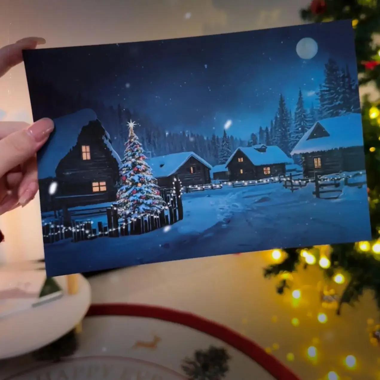 

4PCS /2Set Warm Sensing Creative High-end Christmas Cards Christmas Surprise Gifts Festival Party Supplies Ornament