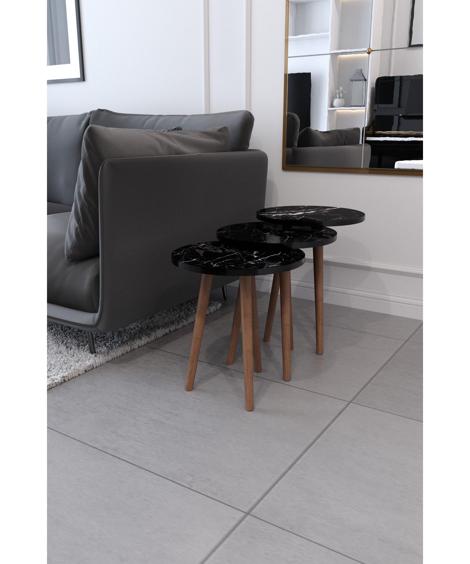

Tokyo Nesting Table & Side Table 3-Set Круглый стол с деревянными ножками - Черный мраморный узор