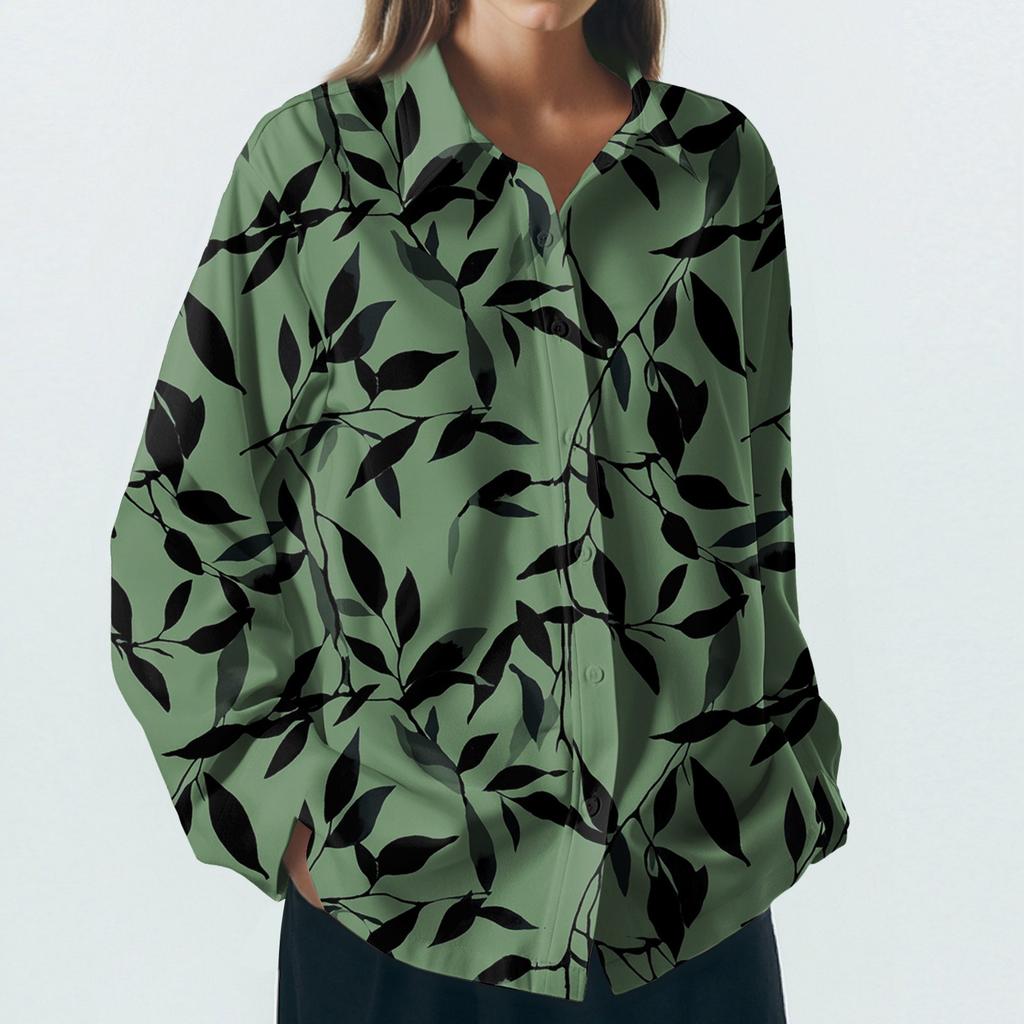 Women's Shirt With Floral Print Buttons, Long Sleeved Casual Regular Shirt Collar Top