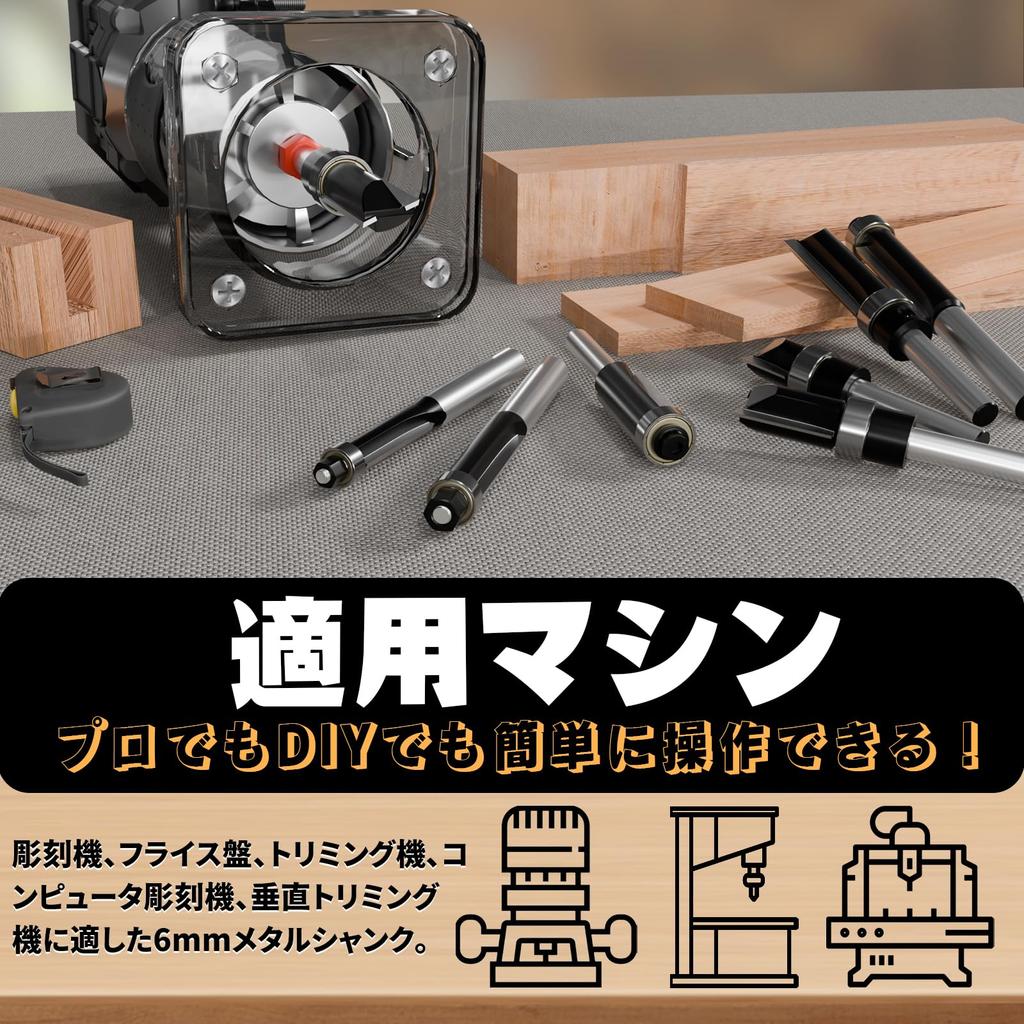 METOTY Oberfräserbit 6mm Nutfräser mit Anlaufring Trimmerbits Ersatzlager und Schneidwerkzeuge 8-teiliges Set, Schaft, Lager, (Beinhaltet