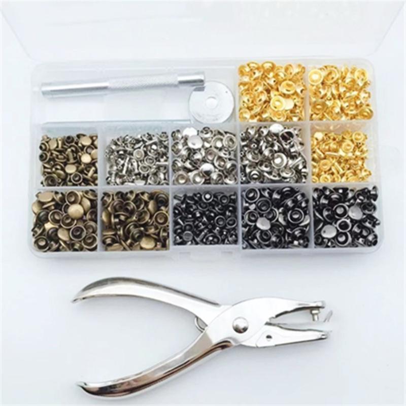 180Sets Leather Rivets Double Caps Rivets Tubular Metal Studs with 3 Setting Tool Punch Plier for Leather Craft Repair
