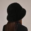 Woman Hat Winter Solid Mink Caps With Flower Mink Fur Hats New Russian Girl Soft Knitting Real Fur Bucket Hats