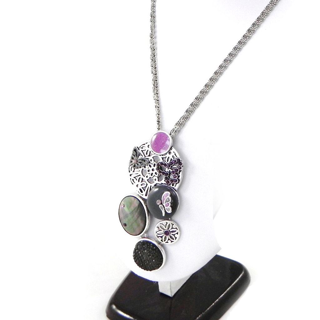 NOA [H8991] - Designer Necklace 'Carmen' Purple Gray Green