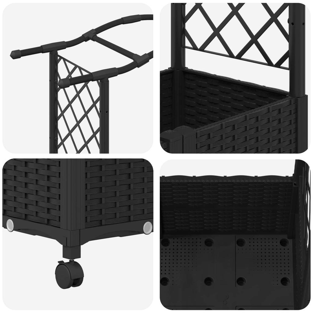 Raised Garden Bed with Trellis and Roof Black 125 X 40 X 144 Cm PP