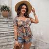 Women's Fashion Sexy Lace-up Loose Print Top