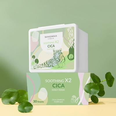 SkinSomnia Soothing X2 Cica Maschera Quotidiana, 30 fogli, 1 confezione