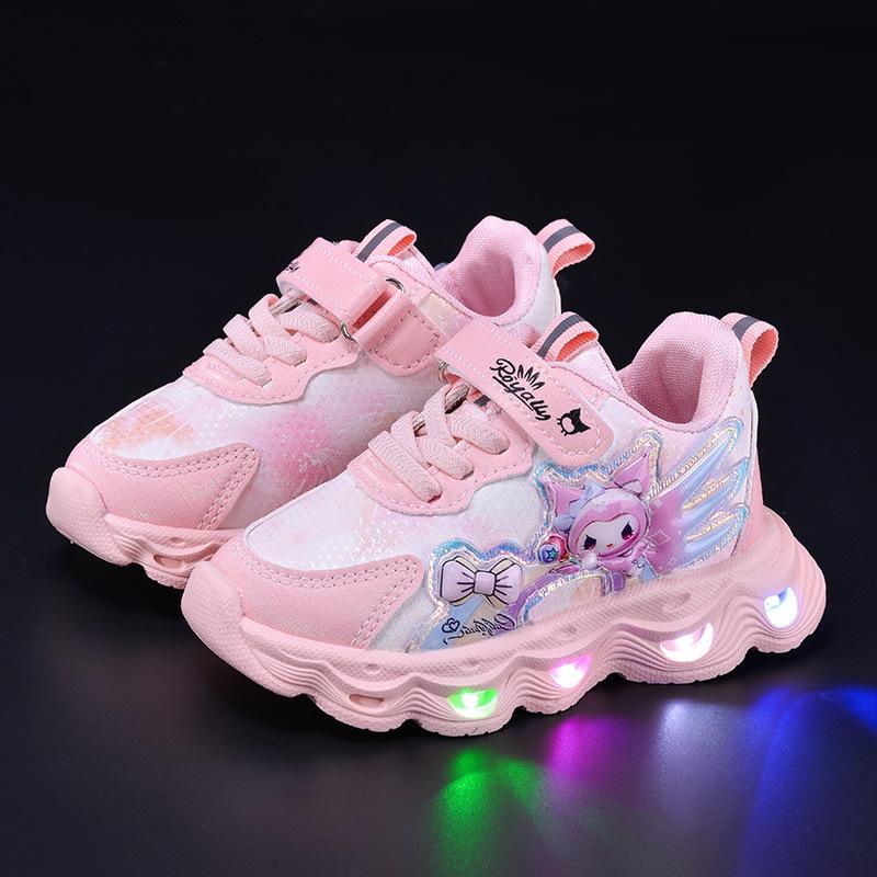

Kids Kuromi Light-Up Cartoon Sneakers Leather Surface Small/Medium Sizes for Spring/Autumn Size 21-25 (set of 5 pairs) рожевий