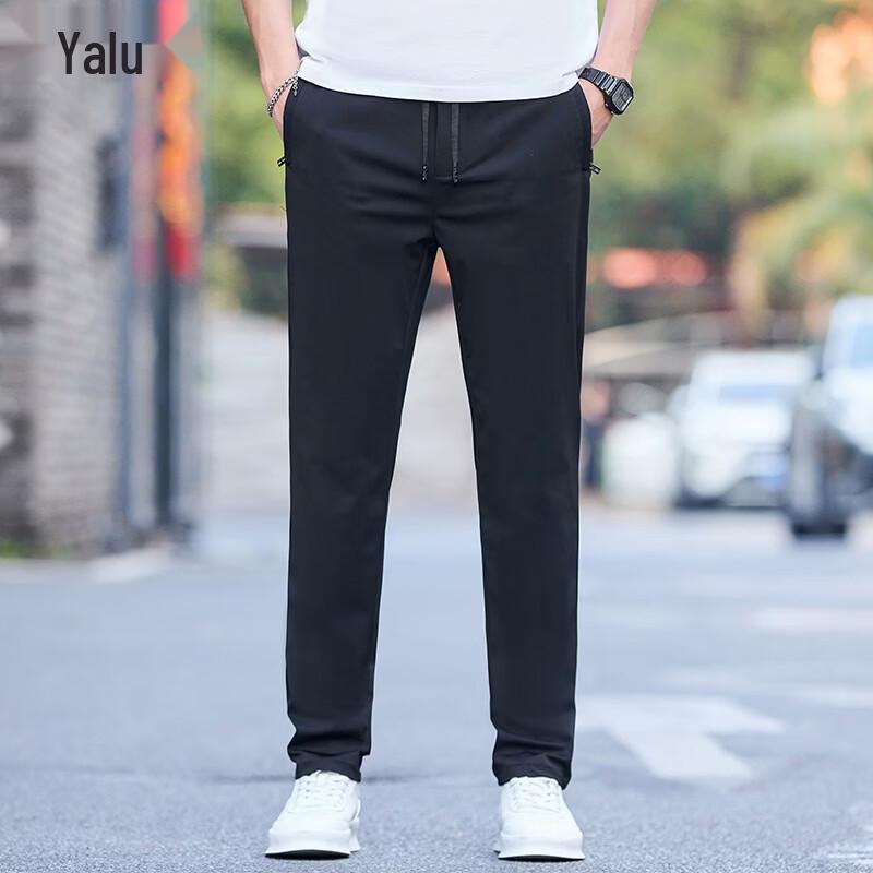 Yalu Men s Summer Ice Silk Straight-Leg Cropped Casual Pants 30