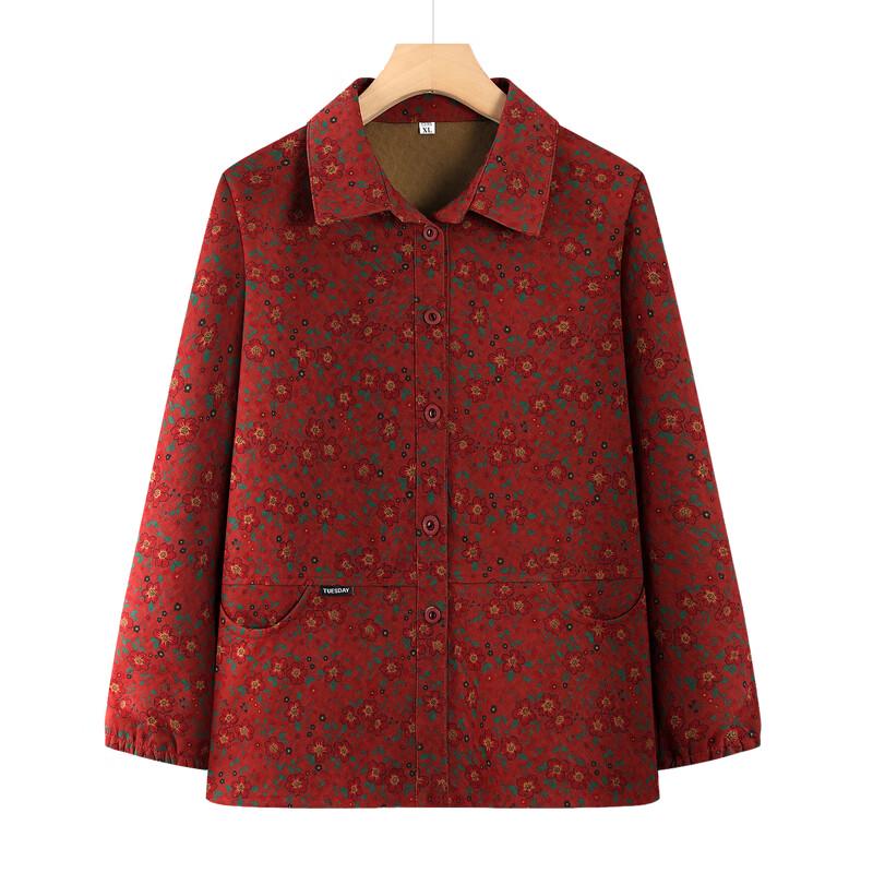 Elderly Women's Floral Lapel Blouse