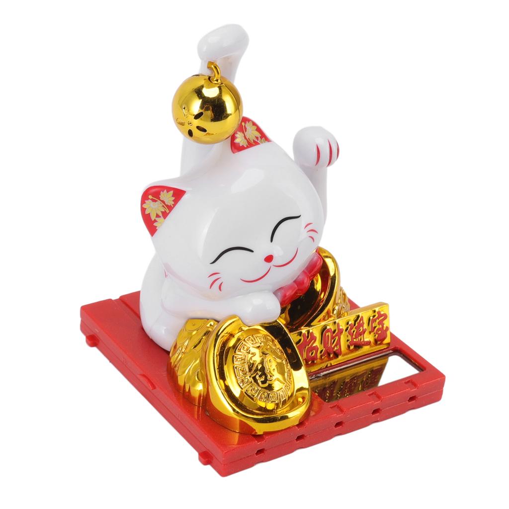 Small Bell Lucky Cat Solar Ornaments Light Energy Sensing Lucky Cat Mascot Statue Decoration for Home Car Office Gift