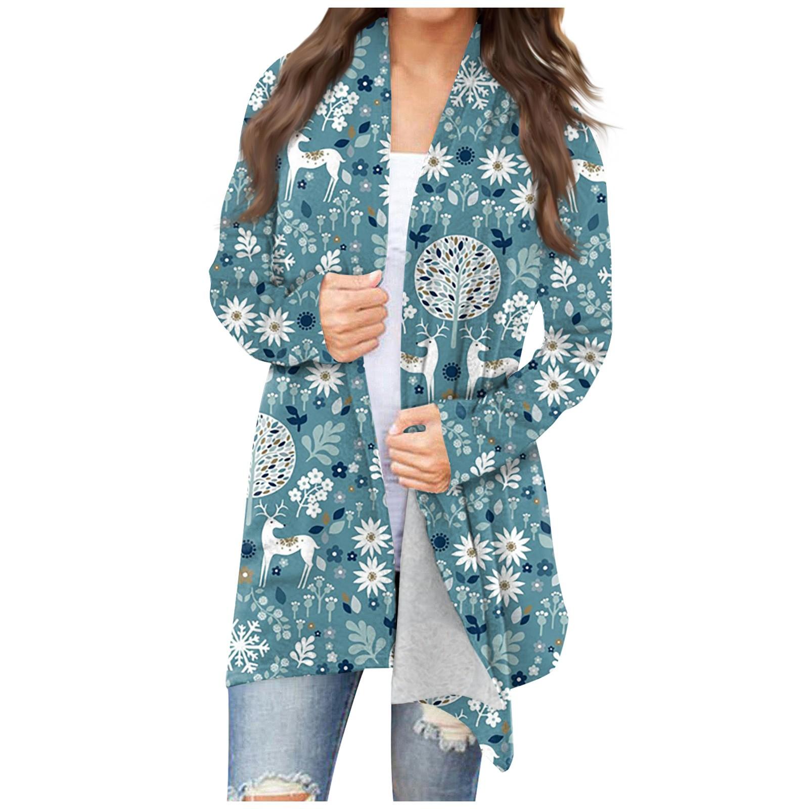 

Женская мода, повседневный рождественский принт, кардиган средней длины, куртка, пальто M