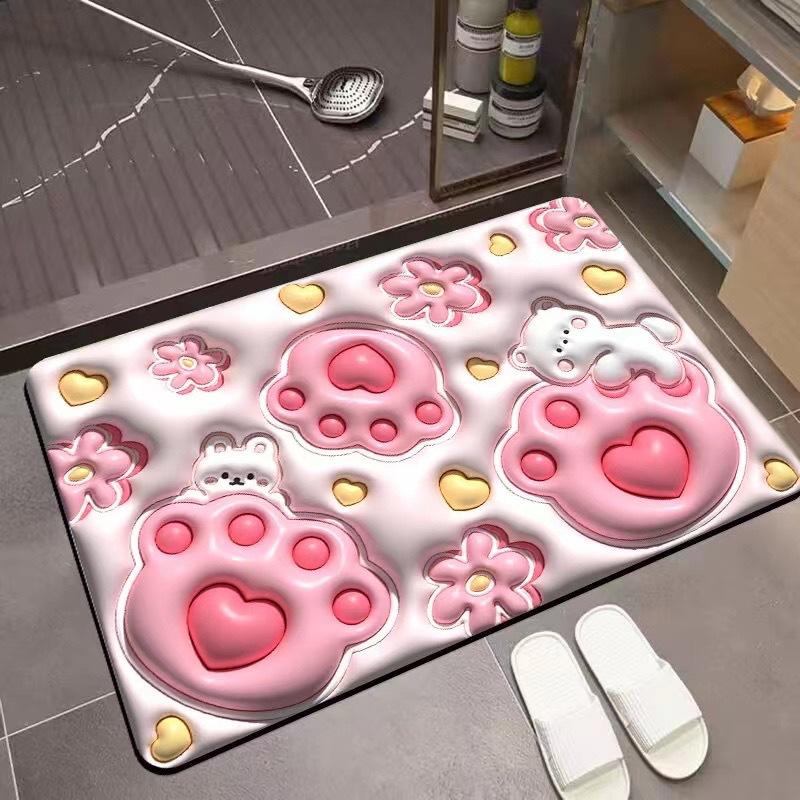 Floor Mat 3D Visual Effect Quick Drying Diatom Mud 40x60cm Flower Pattern Bathroom Anti-slip Floor Mat Daily Use DROPSHIPPING