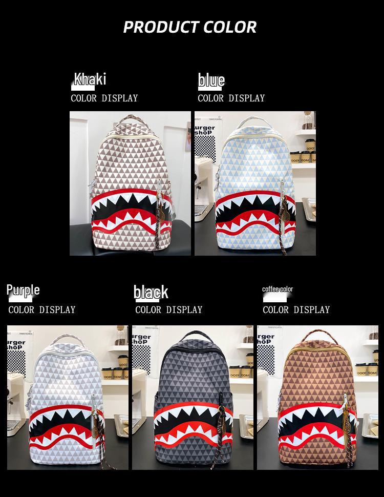 Shark Print Student Backpack, Large Capacity, Trendy, Fun, and Fashionable