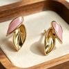 18K Gold Stainless Steel Leaf Drip Oil Stud Earrings - Pastoral Forest Style Jewelry for Women