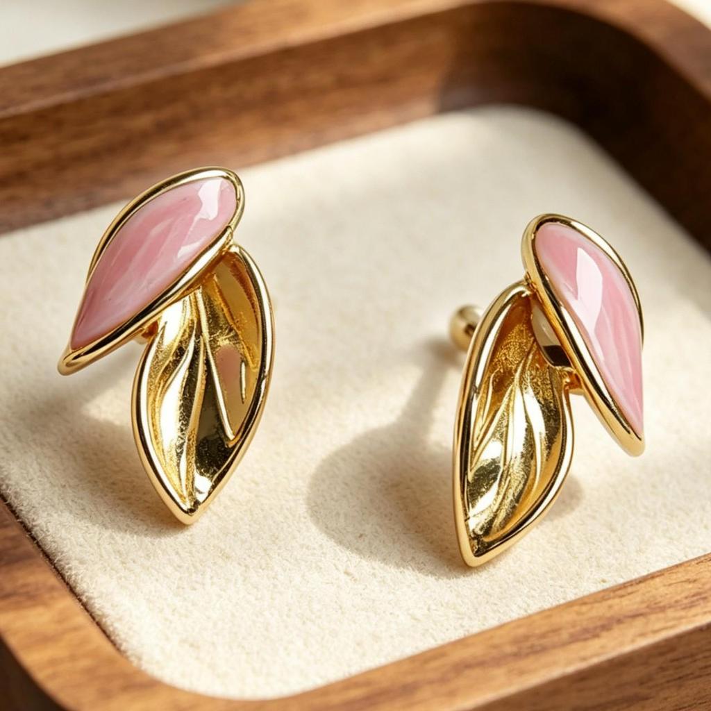 18K Gold Stainless Steel Leaf Drip Oil Stud Earrings - Pastoral Forest Style Jewelry for Women