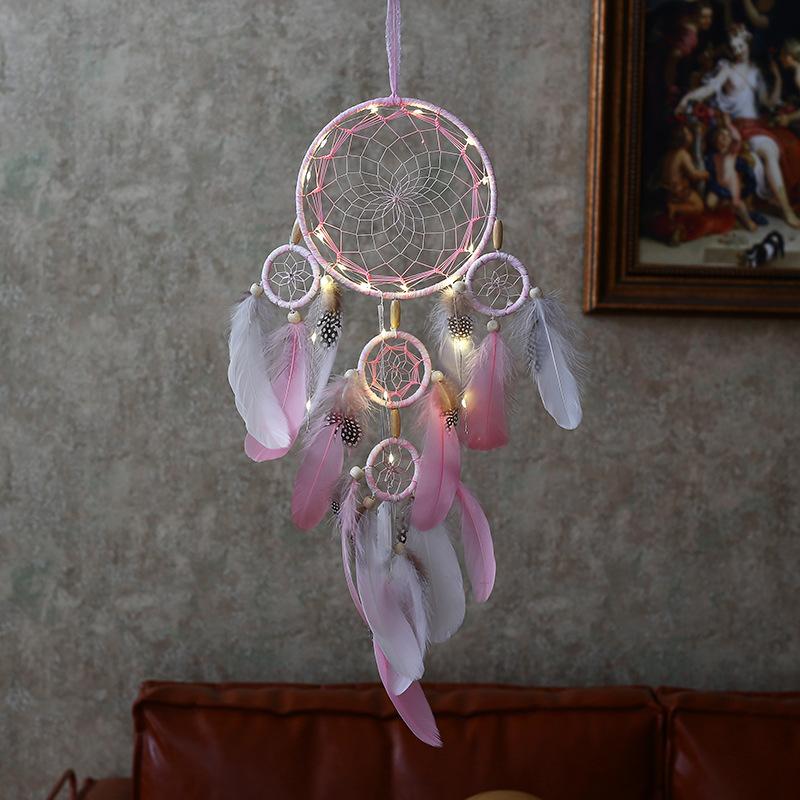 Pink Dreamcatcher Wind Chime Pendant for Women's Gift Hanging Decoration Wind Chime Interior Decoration Indian Dreamcatcher