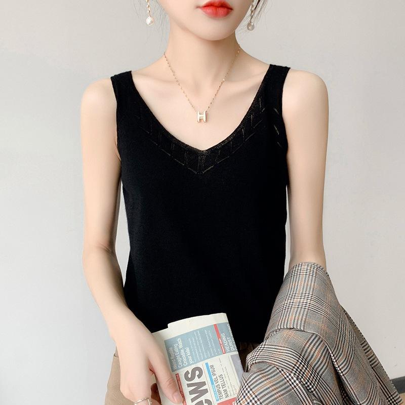 Summer New Fashion Western Style Halter Top Women's Solid Color Thin Knit Vest Bottom Top