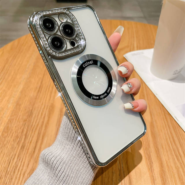 Shining Glitter Diamond Wireless Charging Phone Case For Iphone 14 13 12 11 Pro Max 14 Plus 14pro Shockproof Clear Bumper Cover