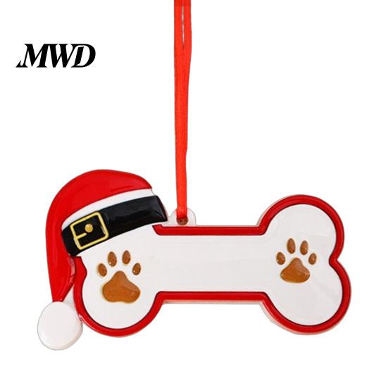 Resin Pet Keepsake for Tree Christmas Ornament, Cute Cat Paw/Bone Shaped Xmas Hanging Decoration Memorial Pendant with Santa Hat Tree, Car Rearview