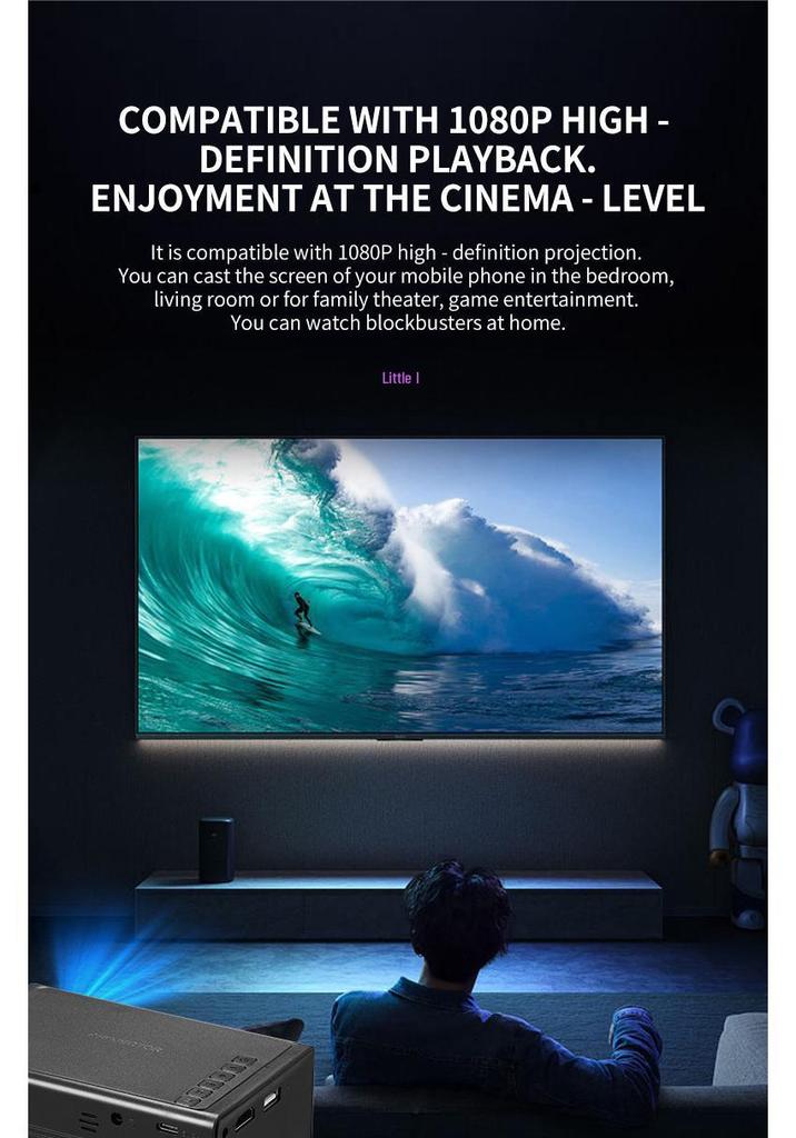 M200S Portable Mini LED Projector for Mobile Phone Home Theater, Supports 1080p Wired Screen Mirroring