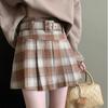 Women's Retro Plaid Wool-Blend A-Line Skirt: High Waist, Slimming, Pleated, Petite, for Spring/Autumn 2025