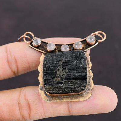 Black Tourmaline Rough Pendant Rose Quartz Pendant Copper Pendant Natural Gemstone Pendant Copper Jewelry Gift Handmade Rough Stone Jewelry