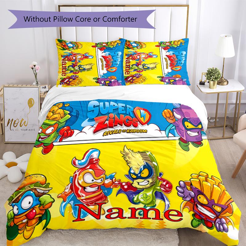 3pcs Custom Name SuperZings Bedding Set Duvet Cover Closure Includes 1 Duvet Cover & 2 Pillowcases for All Seasons Bedroom Decor