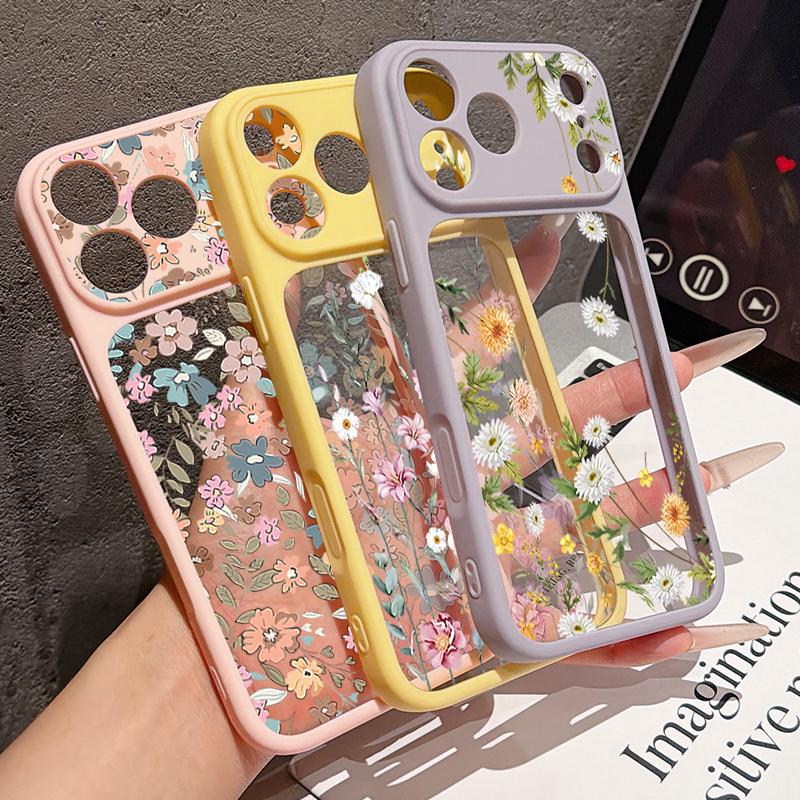 Colorful Flowers Pattern Case For iPhone 17 Pro Max For iPhone 16 15 14 13 Pro Max Luxury Hybrid TPU+PC Clear Back Hard Cover