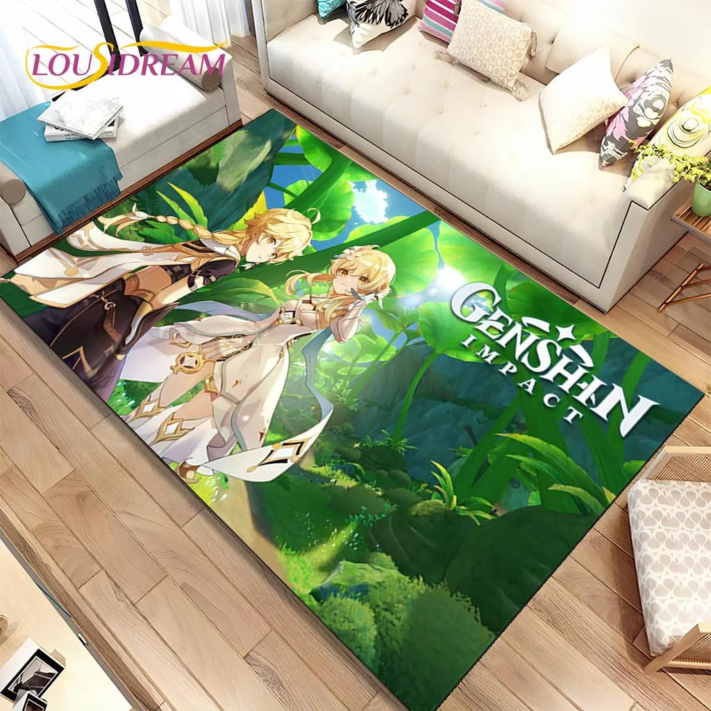 Alfombra de área de juego de dibujos animados de Genshin Impact, Alfombra para el hogar, sala de estar, dormitorio, sofá, felpudo, decoración de cocina, alfombra de piso antideslizante para niños