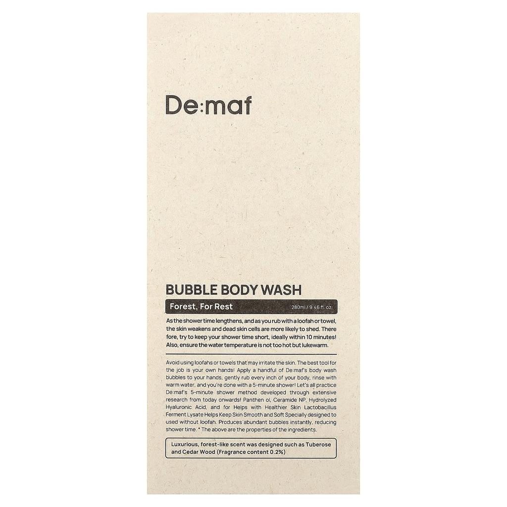 De:maf Bubble Body Wash, Forest, Forest, 280ml (9.46 fl oz)