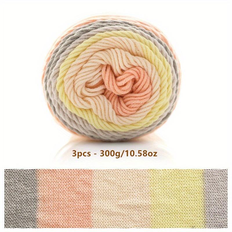 3-Pack 300g/10.58oz Soft & Durable Multicolor Dyed Gradient Cotton Acrylic Blend Yarn for Knitting, Crocheting Sweaters, Scarfs