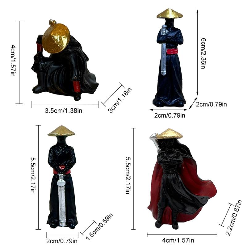 4Pcs/set Resin Mini Figures Model Ancient Japanese Chinese Ninja Samurai Warrior Modeling Cool Miniature Car Decoration Gifts