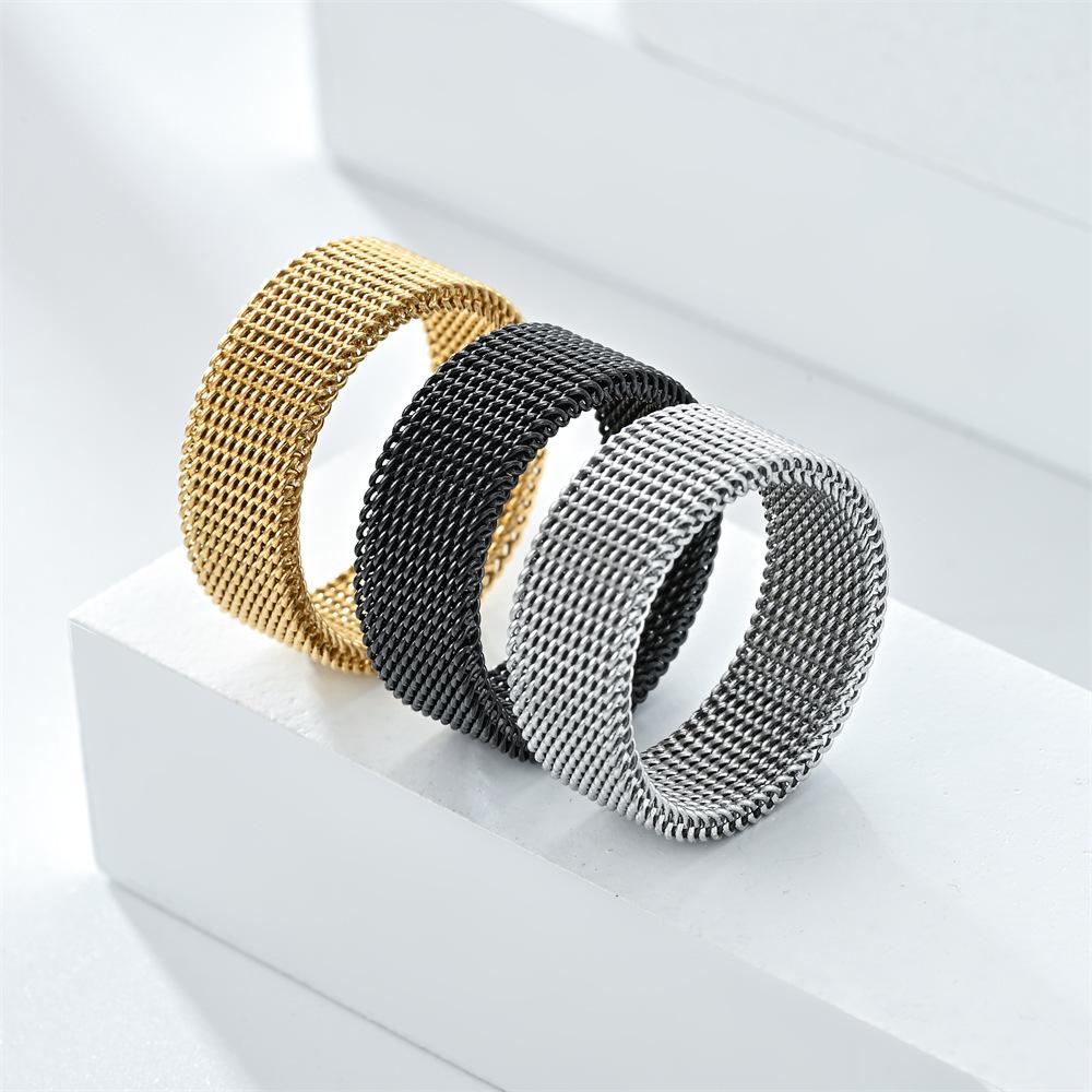 1Pc Fashionable and Versatile Classic Style Mesh Ring, Mesh Titanium Steel Ring