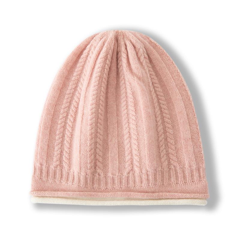 Women 100% Pure Cashmere Beanie Hat Double Layer Cable Knit Winter Warm Soft Slouchy Skullies Cap Cold Weather Accessory