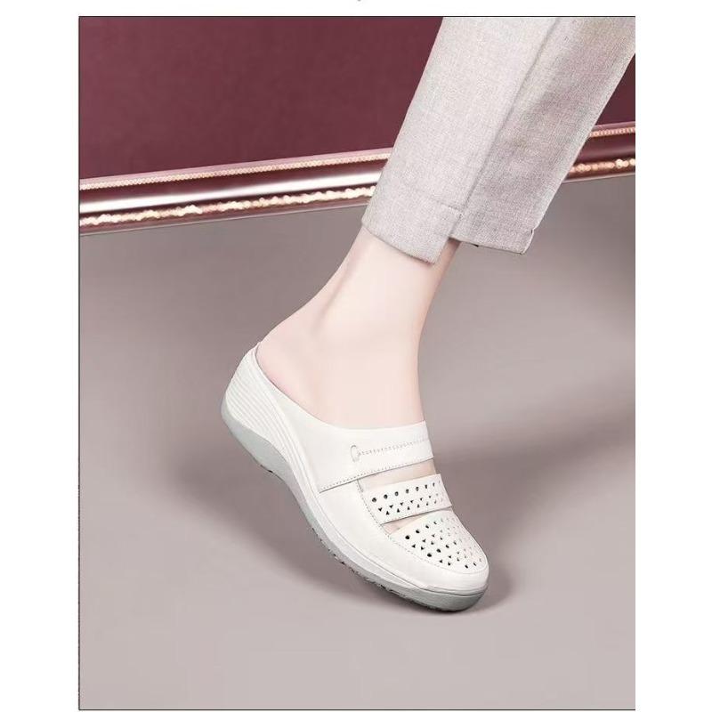 New Style Thick-soled Soft Leather Open-toe Half-heeled Women's Soft-bottomed Platform Shoes