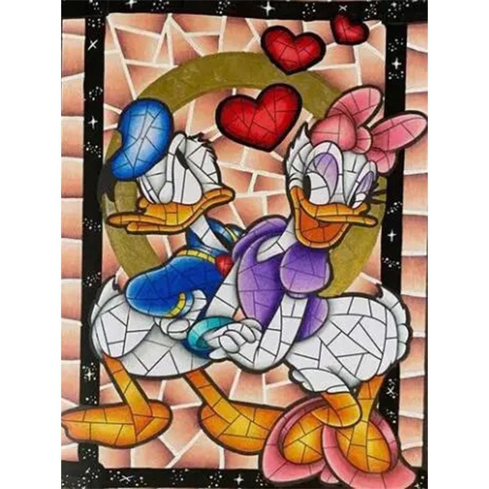 

Disney Diamond Painting Donald Duck and Daisy Mosaic Glass Style Love Illustration Mosaic Art DIY Cross Stitch Embroidery Set FullDiamondHomeDecorGift Round 20x30cm