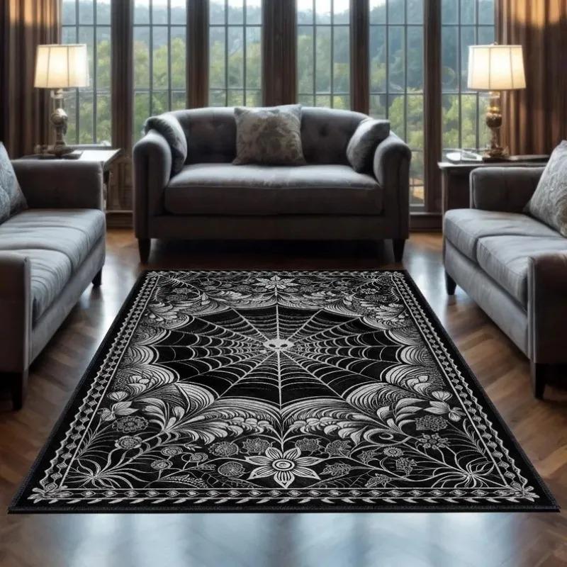 Tappeto Nero Ragnatela Gotica per Arredamento Dark Academia Tappeto da Pavimento per Soggiorno Gotico Camera da Letto Tappetino Decorativo per la Casa Lavabile Camera da Letto
