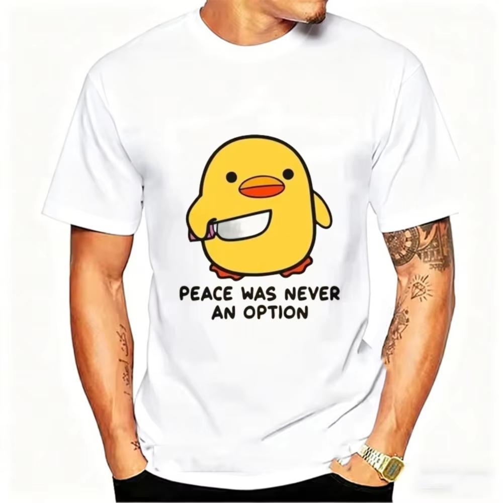 Funny Peace Was Never An Option Cute Animal Tshirt Funny Goose Graphic T Shirts Summer Casual Short Sleeve Tops Unisexs Clothing
