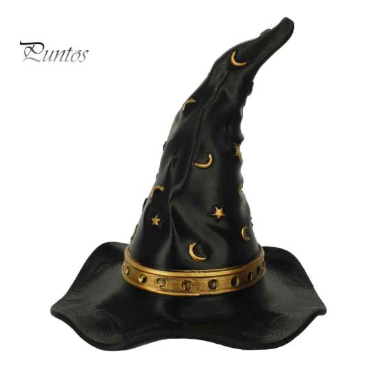 Star Moon Pattern Decor Resin Witch Hat Figurine, Wizard Statue with Festive Party Table Patterns, Gothic Halloween Desktop Ornament for Mantel Indoor