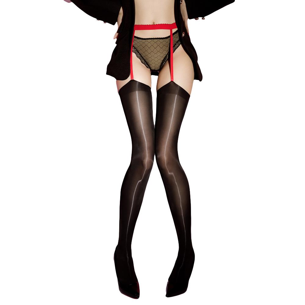 Sexy Women 8D 912Pin Oil Glossy Shiny Garter Stockings Hollow Out Vintage Tights 2 In 1 High Stocking Bandage Shaping Pantyhose