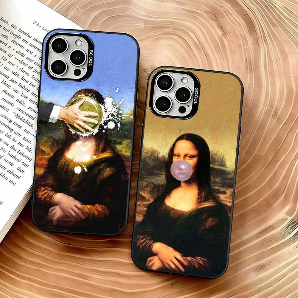 Humorous M-Mona L-Lisa Art Phone Case For iPhone 17,16,15,14,13,12,11 Plus,Pro Max,XS,Colored Silver Plated Inside Cover